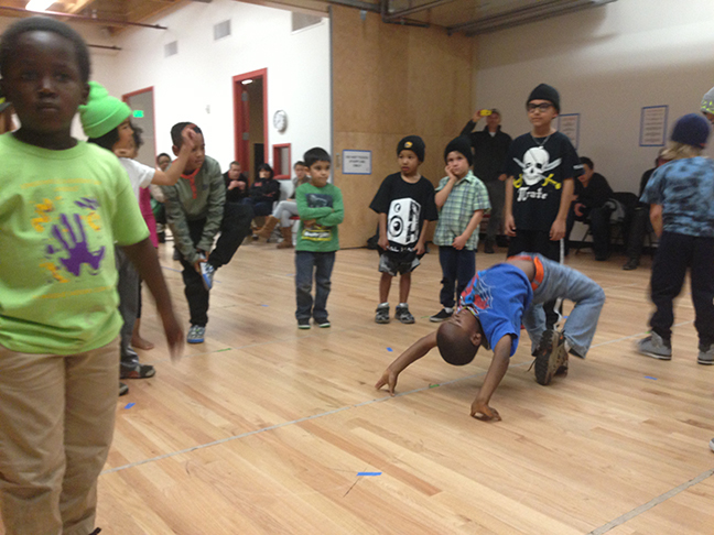 Students practicing breaking in a Bboy Academy class
